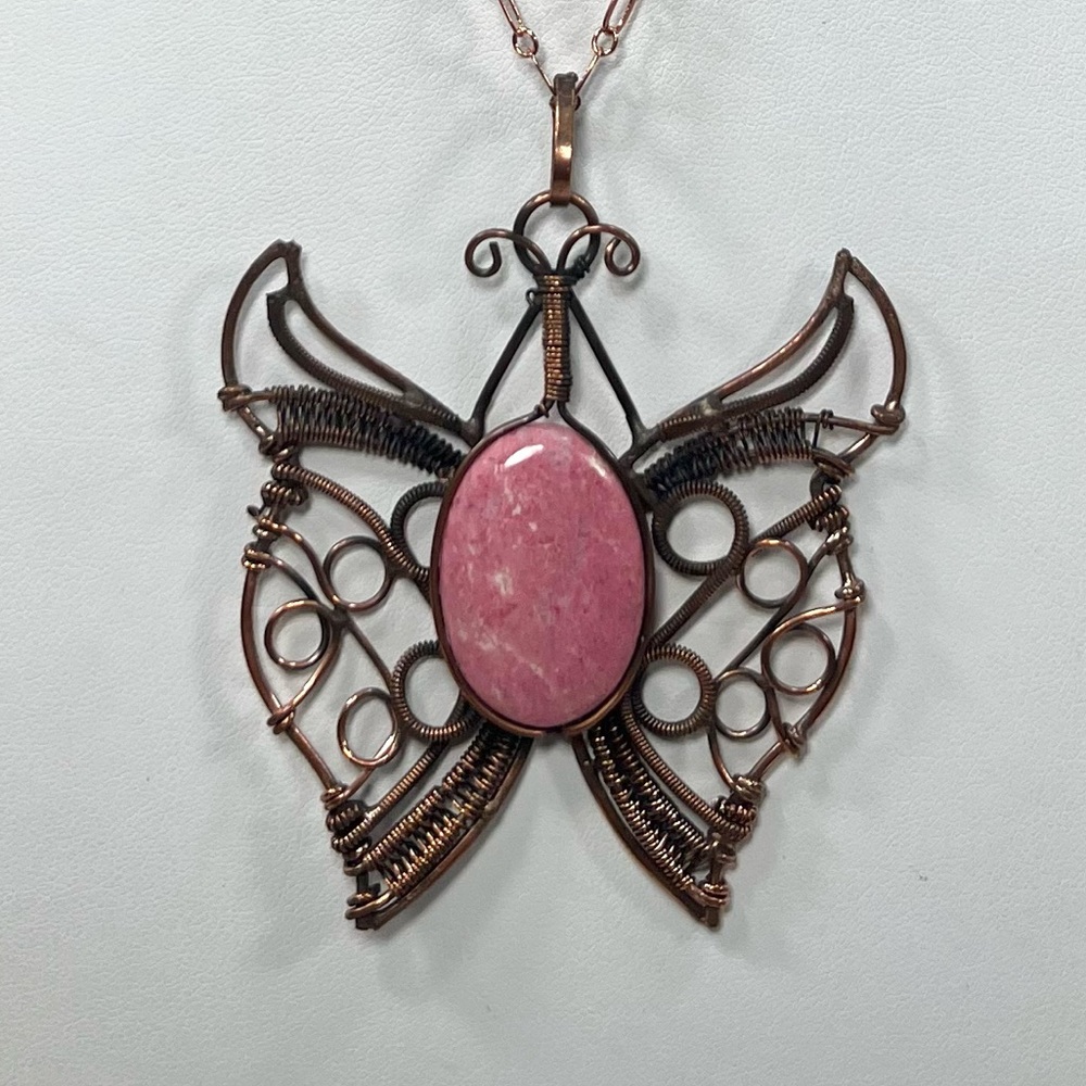 Copper Thulite Vintage Style Gemstone Butterfly Necklace